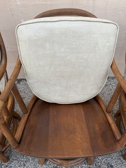 Vintage Hollywood Regency Bentwood Rattan Bamboo Swivel Chair Dining Set - 5 Pcs