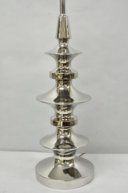 Vintage Italian Mid Century Modern Tall Sculptural Silver Ceramic Table Lamp