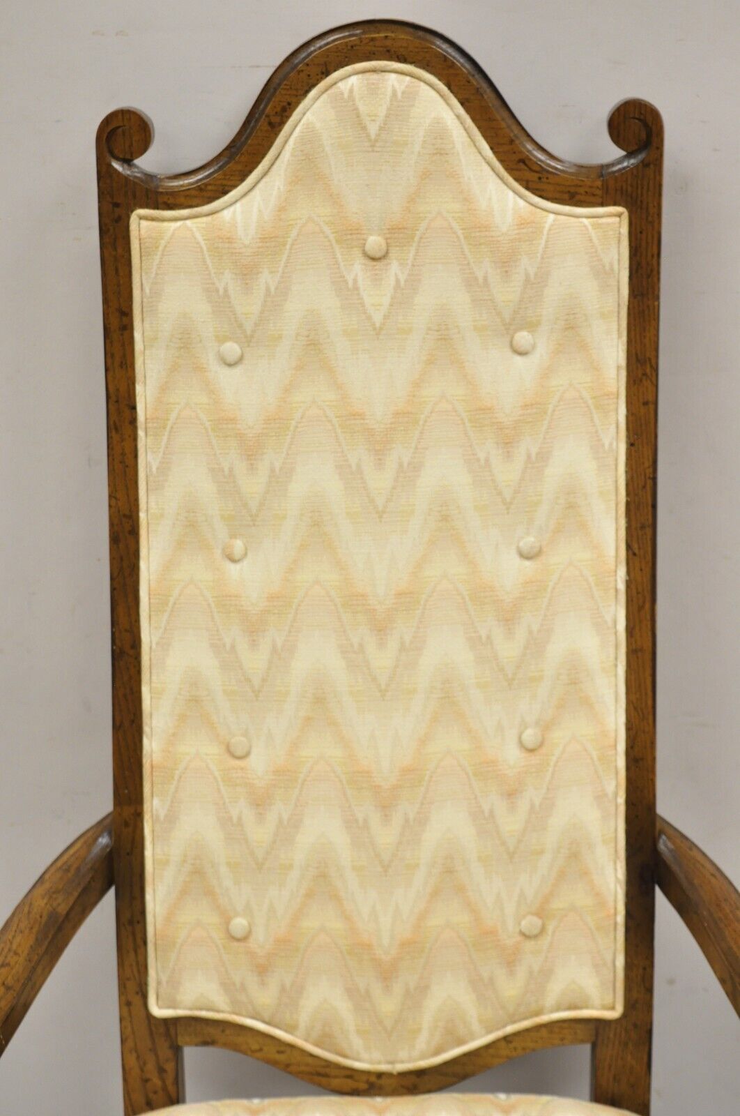 Vintage Italian Provincial Hollywood Regency Oak Wood Dining Chairs - Set of 8