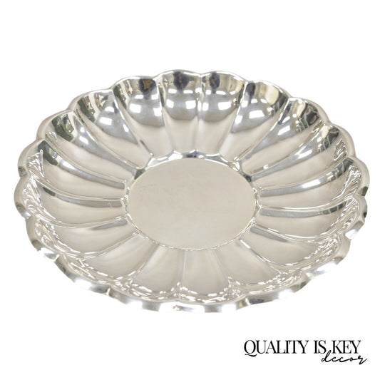 Vintage Eales Modern Scalloped Rim Silver Plated Round Fruit Bowl Platter