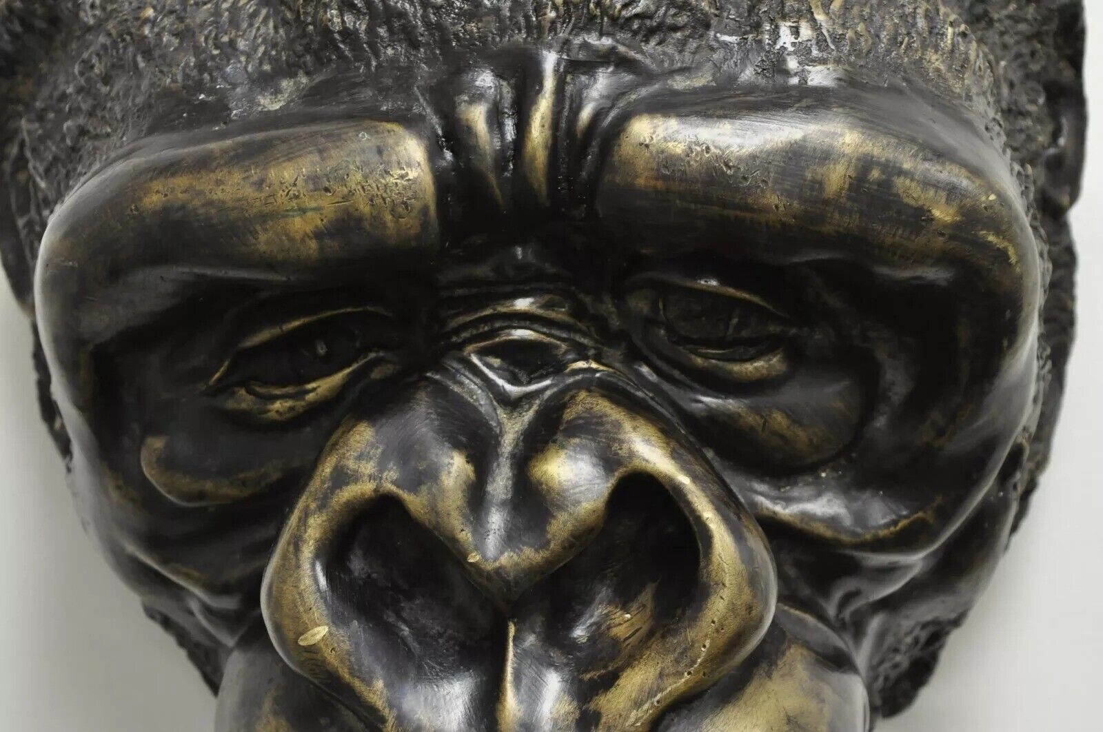 Large Cast Bronze 20" Gorilla Head Wall Sculpture Statue Wildlife Collector (A)