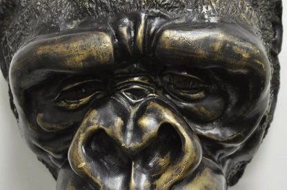 Large Cast Bronze 20" Gorilla Head Wall Sculpture Statue Wildlife Collector (A)