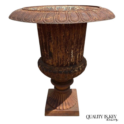 French Large Cast Iron 40" Tall Campana Urn Style Fluted Outdoor Garden Planter