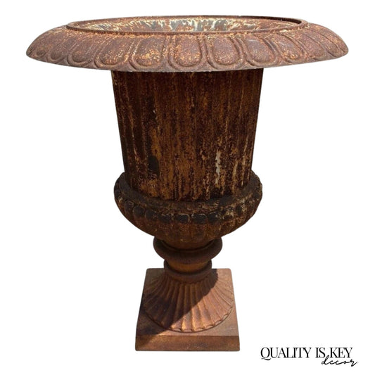 French Large Cast Iron 40" Tall Campana Urn Style Fluted Outdoor Garden Planter