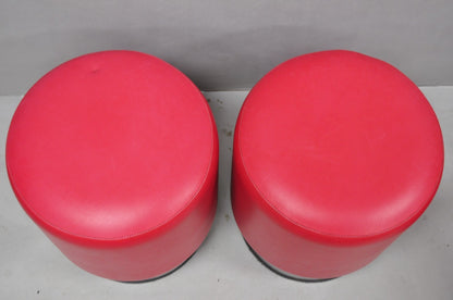 Contemporary Modern Red Vinyl Round 18" Restaurant Style Stool Seat - Set of 4