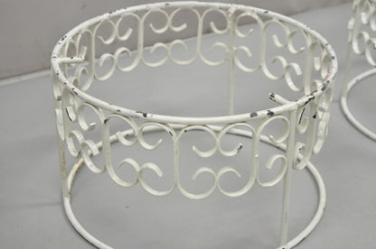 Vintage Arthur Umanoff Wrought Iron Scroll Low Round Glass Top Side Table - Pair