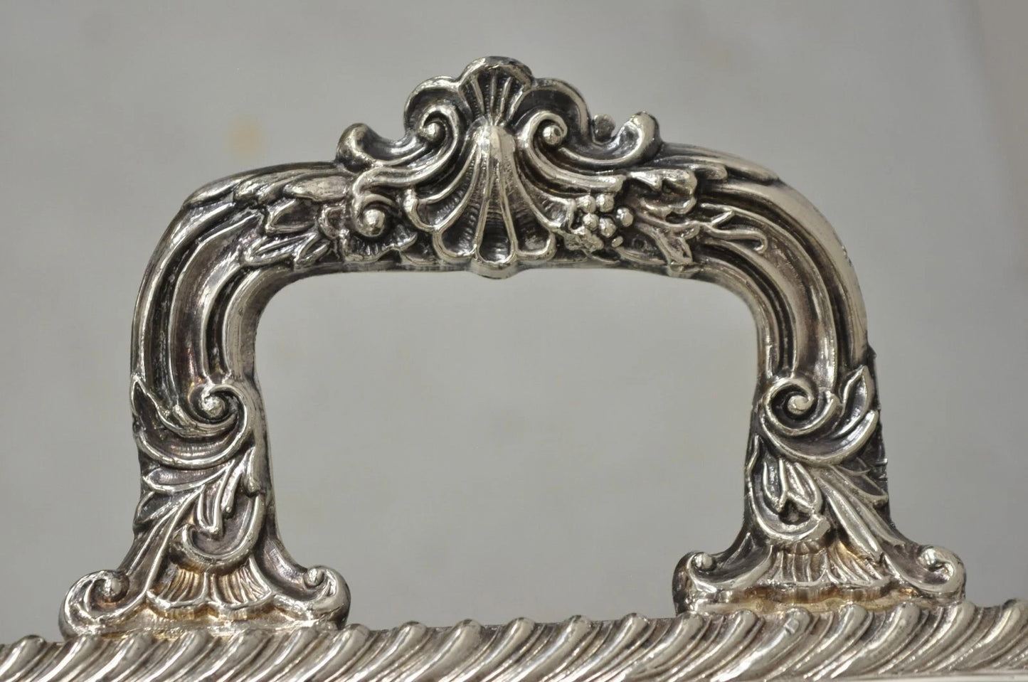 Vintage English Victorian Twin Handle Silver Plated Bar Serving Platter Tray