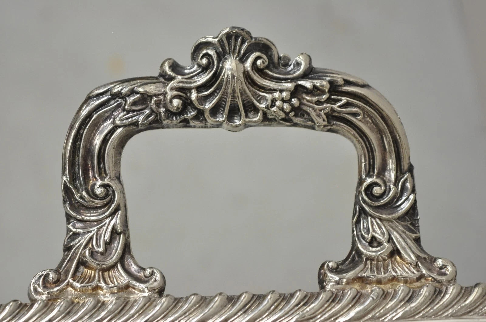Vintage English Victorian Twin Handle Silver Plated Bar Serving Platter Tray