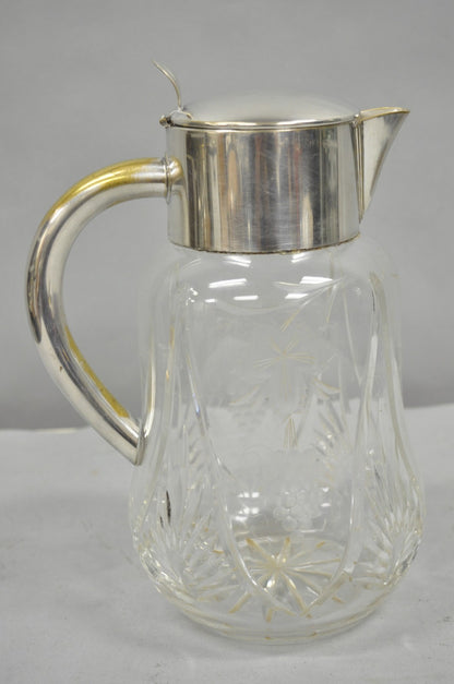 Antique Victorian German Silver Plated Cut Crystal Glass Lemonade Water Pitcher