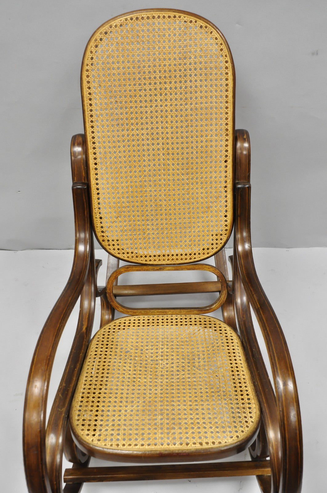 Vintage Mid Century Modern Thonet Style Bentwood & Cane Rocker Rocking Chair (C)