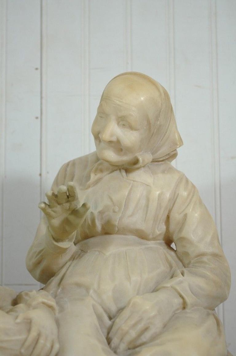E Battiglia La Favola Della Nonna Alabaster Italian Sculpture Tale of Grandma