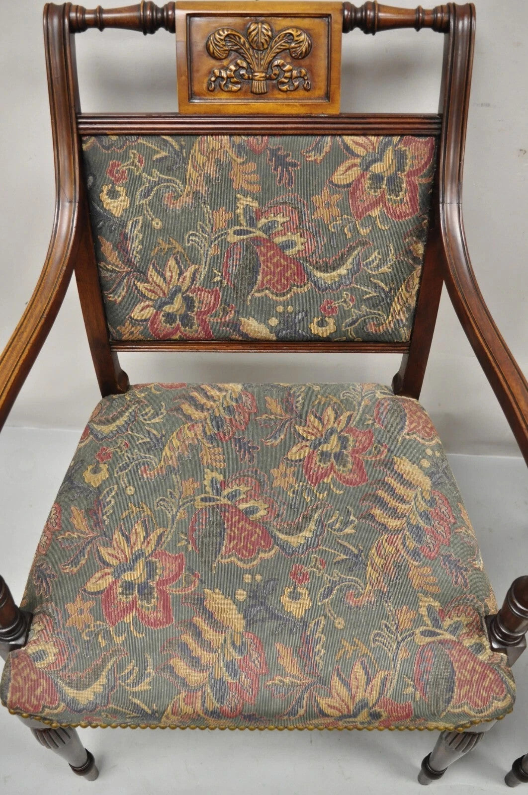Vintage English Sheraton Style Mahogany Prince of Wales Dining Chairs - Set of 6