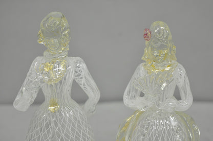 Vintage Italian Murano Latticino & Gold Leaf Art Glass Male & Female Figure Pair