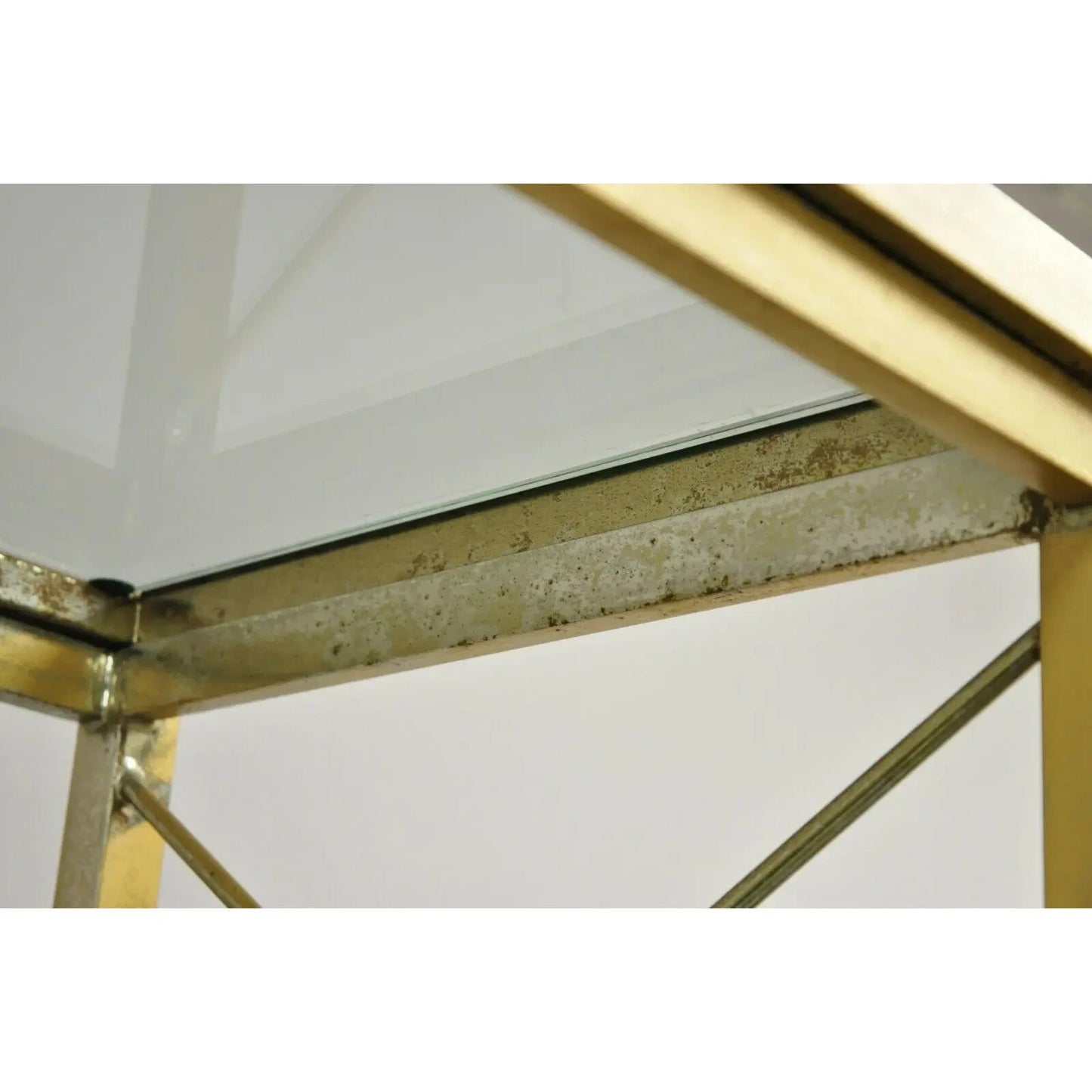 Vintage Hollywood Regency Modern Brass Plated Metal Gold X-Form Etagere Bookcase