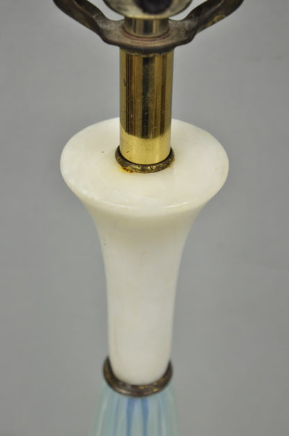 Vintage Murano Italian Mid Century Modern Blue Blown Glass Marble Table Lamp