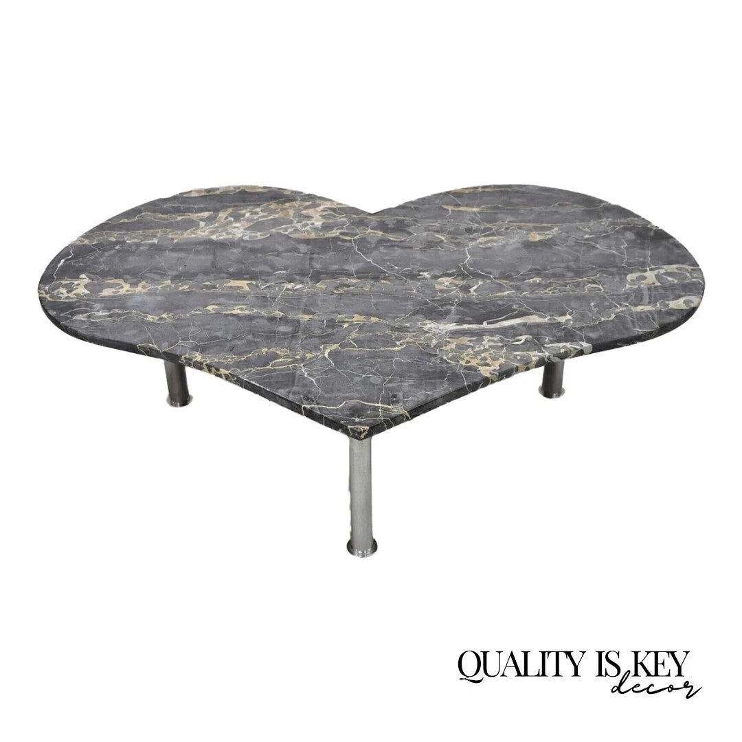 Vintage Custom Heart Shaped Italian Marble Top Hollywood Regency Coffee Table