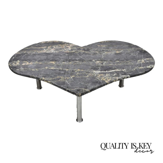 Vintage Custom Heart Shaped Italian Marble Top Hollywood Regency Coffee Table