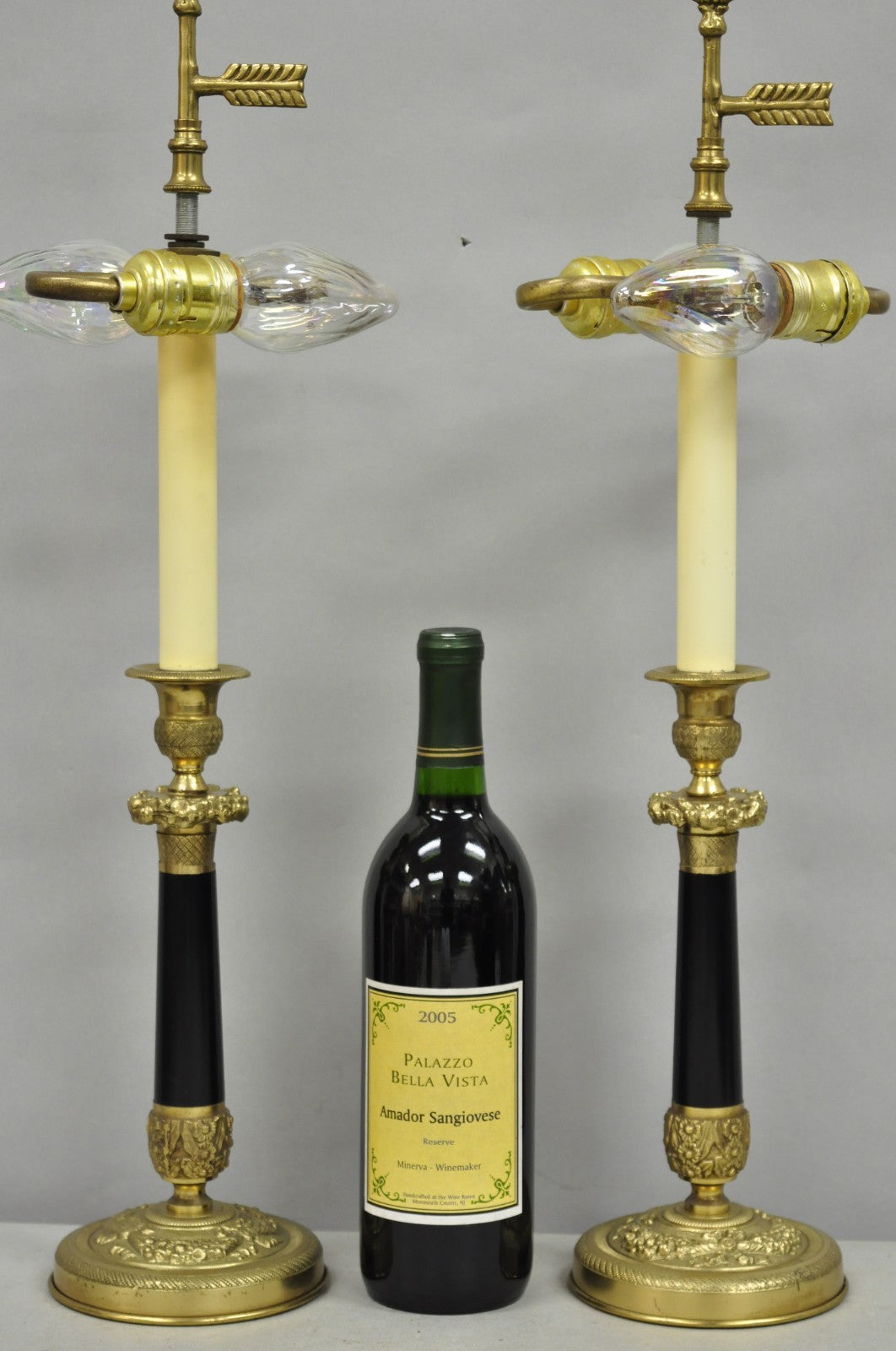 Vintage Warren Kessler French Empire Bronze Candlestick Small Table Lamps a Pair