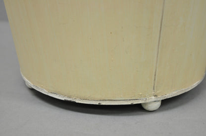 Vintage Italian Hollywood Regency Tole Metal Cream & Green Painted Wastebasket