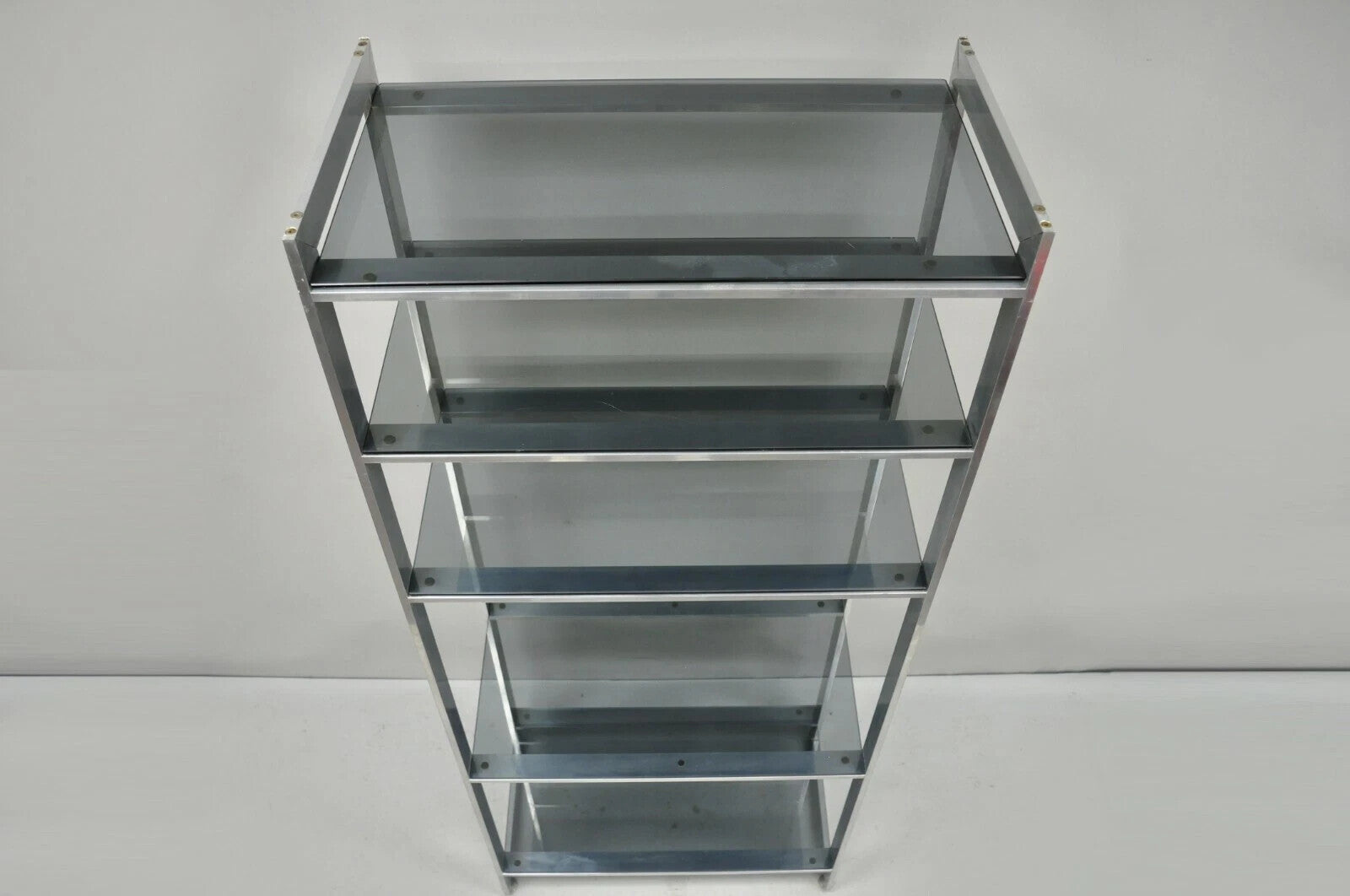 Vintage Mid Century Modern Brushed Aluminum Chrome Frame Etagere Bookcase Shelf