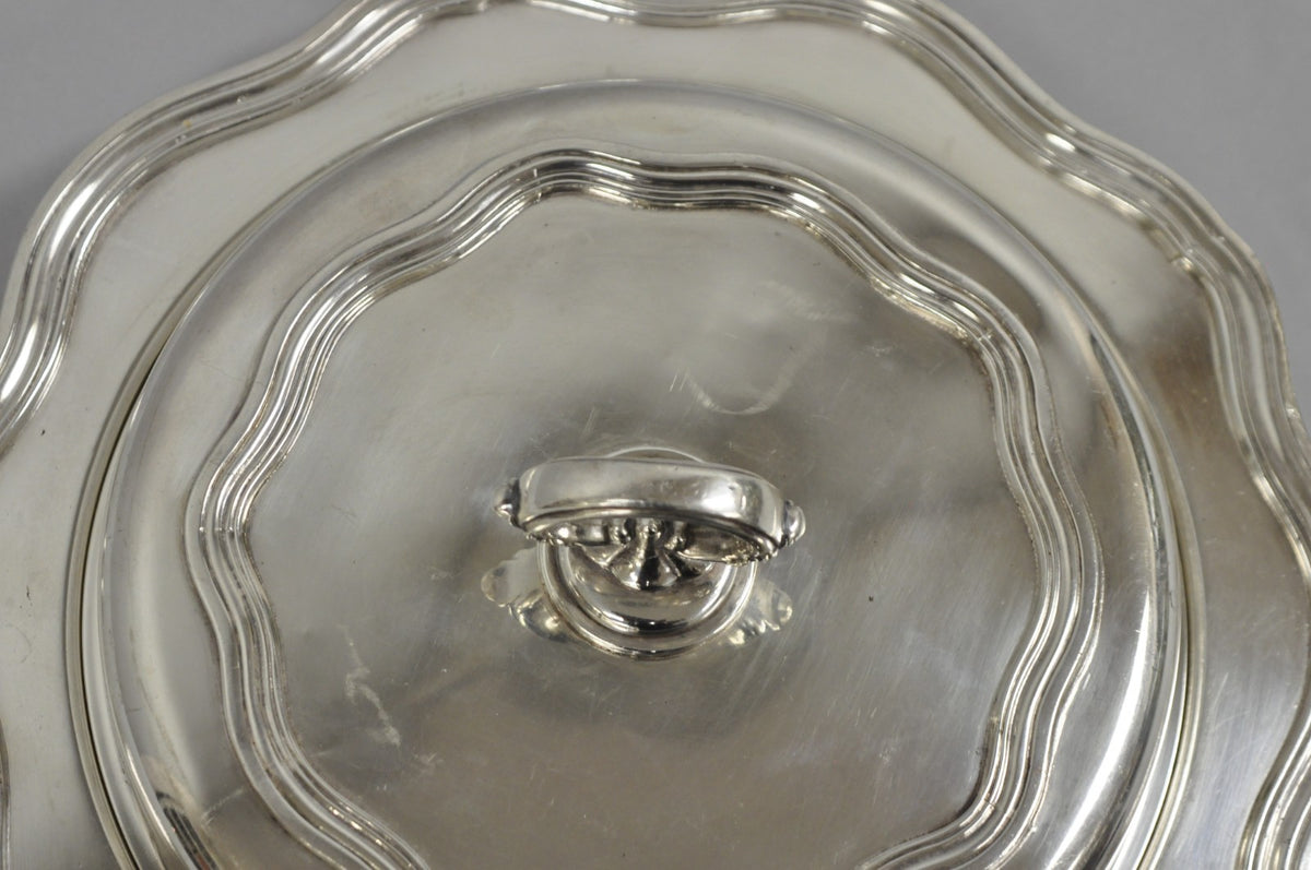 Vintage Sheffield Round Scalloped Silver Plated Covered Divided Serving Dish