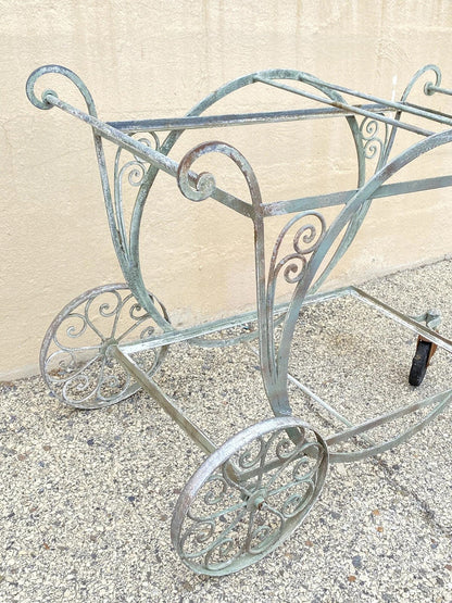 Antique Salterini Mt Vernon Wrought Iron Art Nouveau Patio Serving Bar Tea Cart