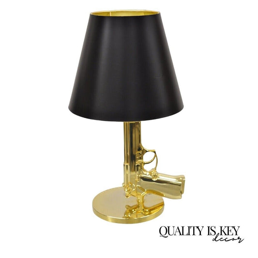 Flos with Starck Phillpe Starck Gold Bedside Gun Table Lamp with Shade