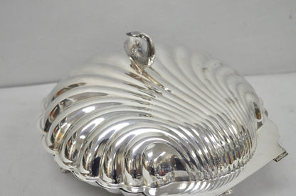 Vintage Eaton Silver Co Regency Silver Plated Clam Shell Warmer w Dolphin Handle