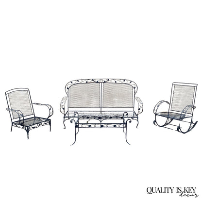 Vintage Salterini Art Nouveau Wrought Iron Garden Patio Sofa Chair Set - 4 Pcs