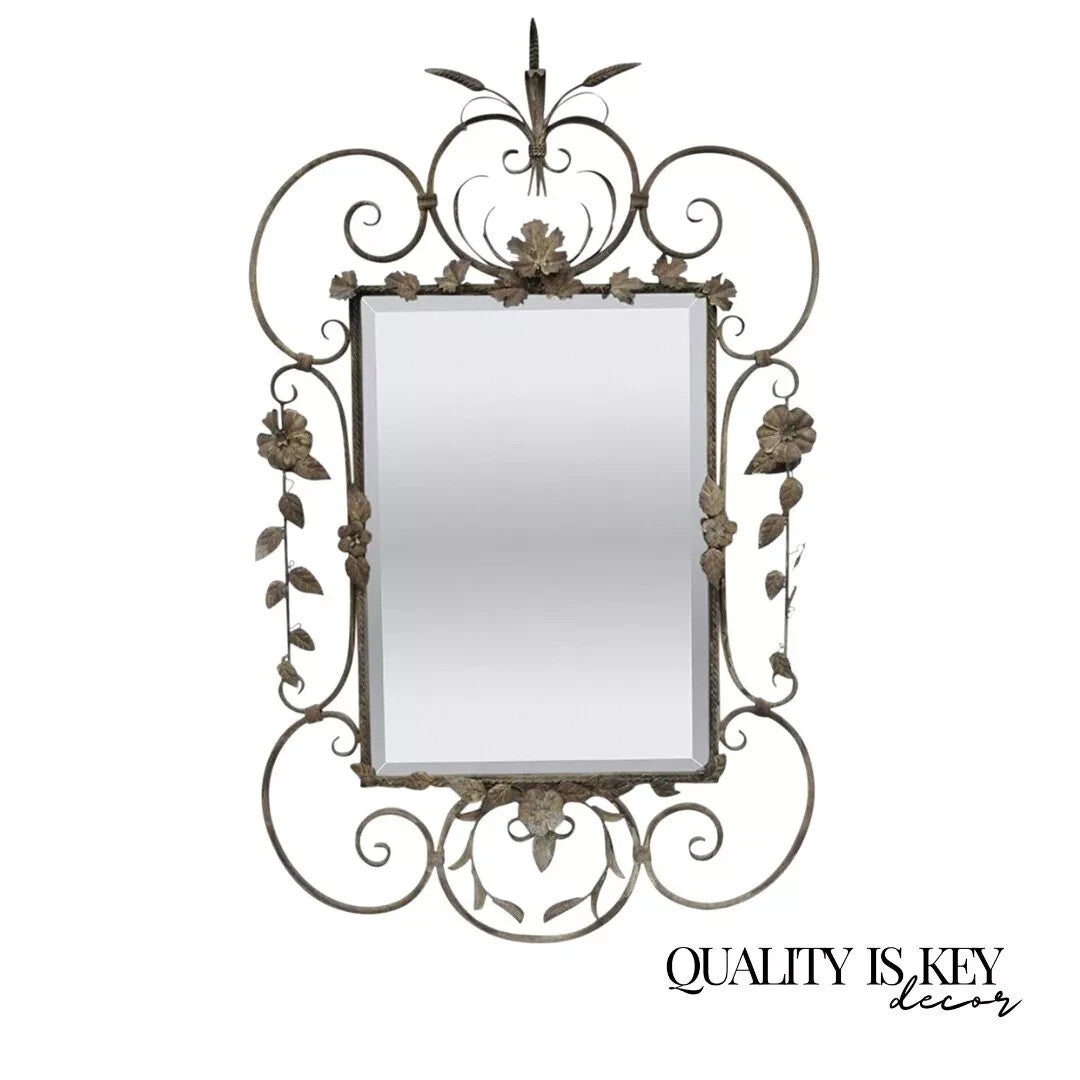 French Country Style Iron Metal Scroll Italian Wheat Sheaf 50" Large Wall Mirror