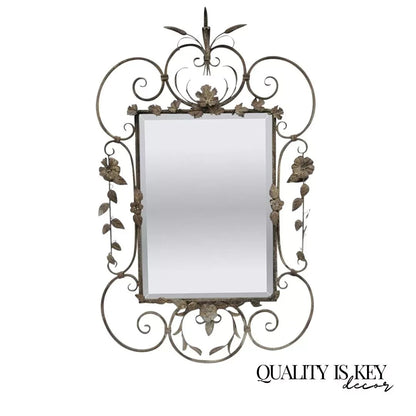 French Country Style Iron Metal Scroll Italian Wheat Sheaf 50" Large Wall Mirror
