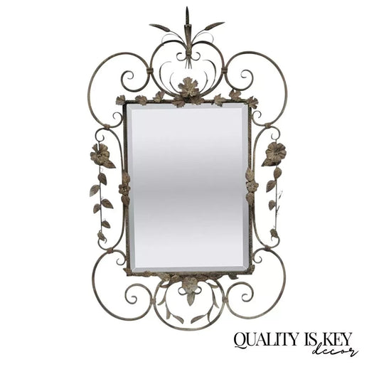 French Country Style Iron Metal Scroll Italian Wheat Sheaf 50" Large Wall Mirror