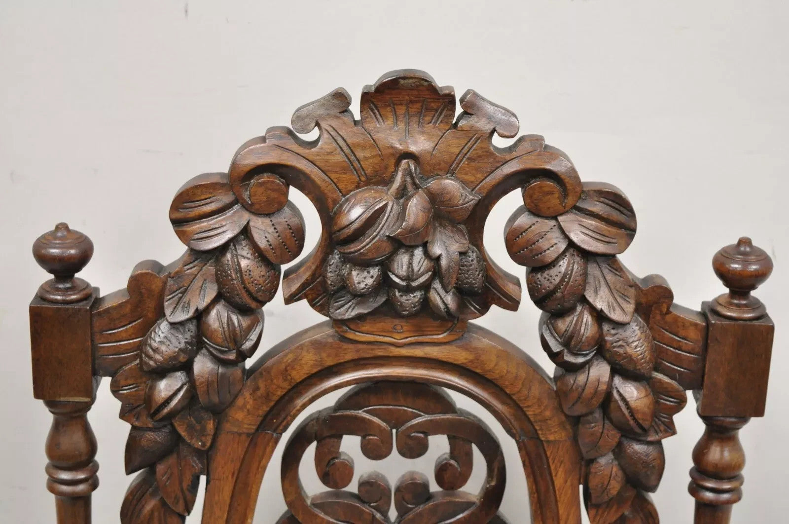 Antique Victorian Walnut Harvest Fruit Carved Slipper Chair attr. J & J W Meeks