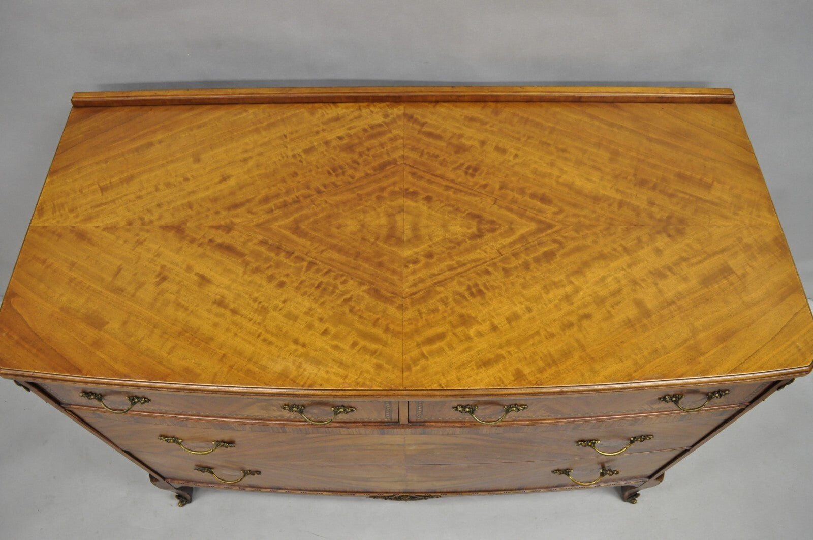 Antique French Louis XV Style Mahogany Satinwood Inlay 4 Drawer Dresser by Sligh