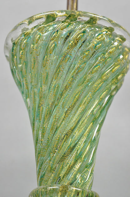 Vintage Barovier & Toso Murano Italy Green Swirl Glass Gold Flecks Table Lamp