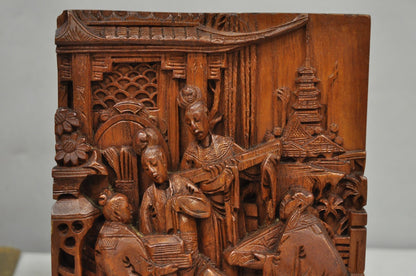 Vintage Chinese Hand Carved Hard Wood Scholar Bookends by George Zee - a Pair