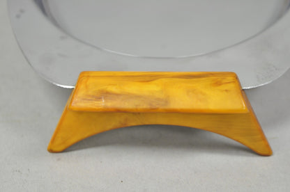 Vintage Art Deco Stainless Steel Glo-Hill Gourmates Butterscotch Bakelite Tray