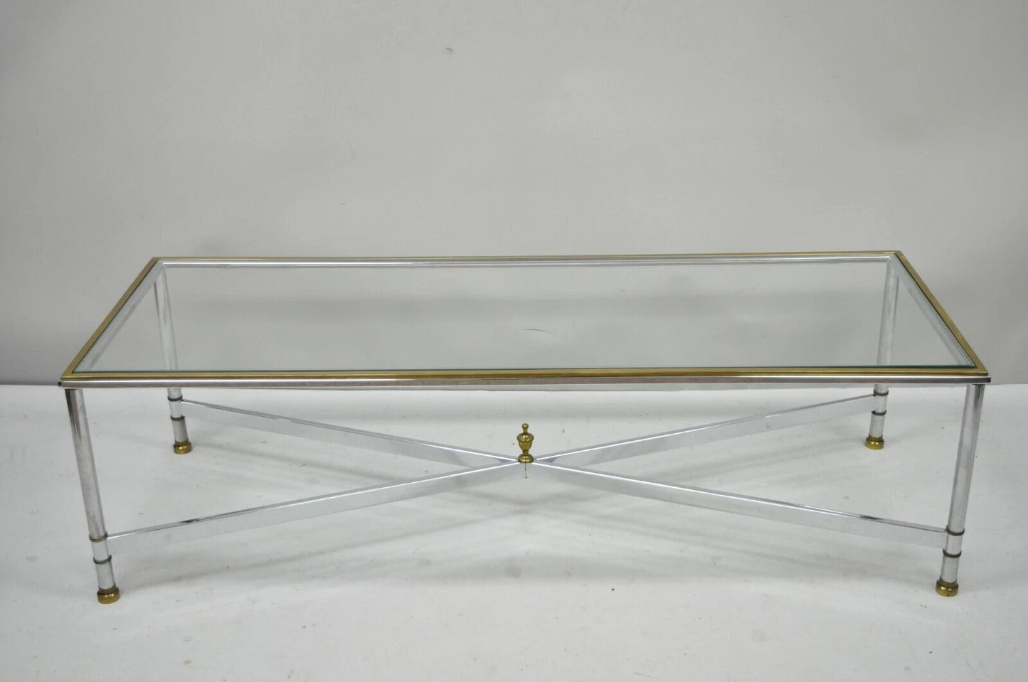 Italian Neoclassical Maison Jansen Style Steel & Brass Rectangular Coffee Table