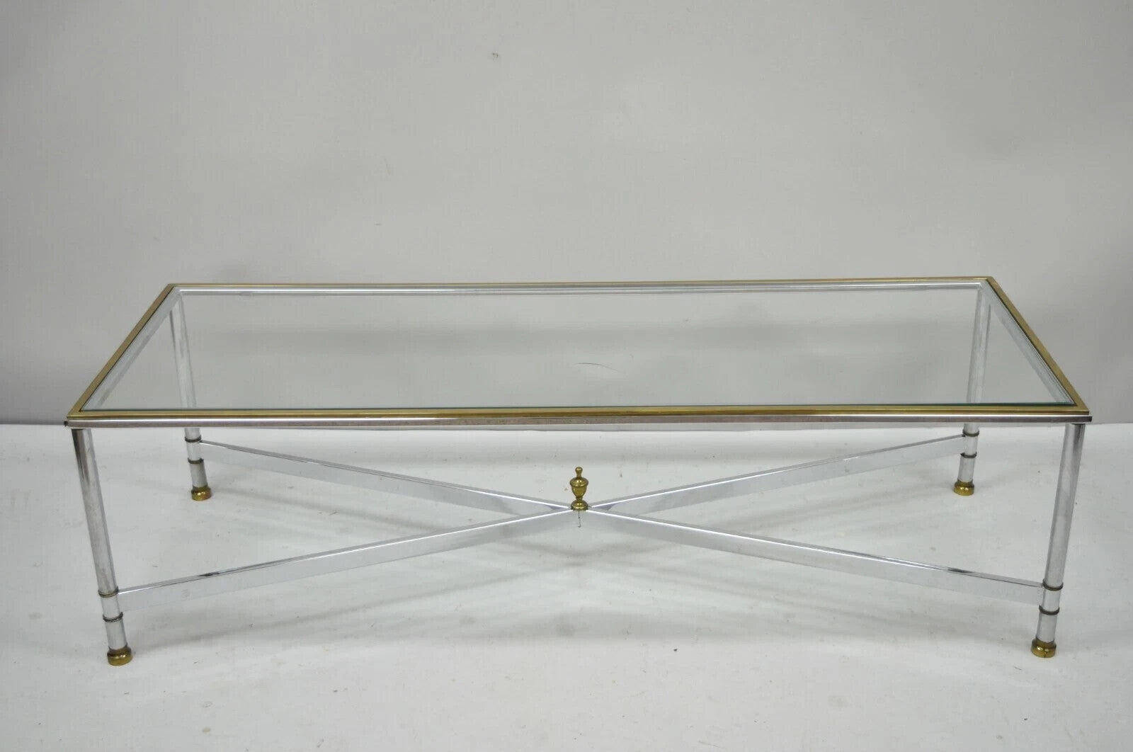 Italian Neoclassical Maison Jansen Style Steel & Brass Rectangular Coffee Table