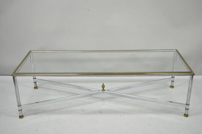 Italian Neoclassical Maison Jansen Style Steel & Brass Rectangular Coffee Table
