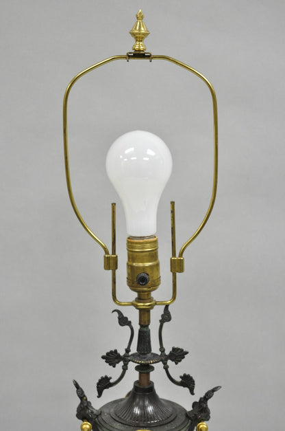 Antique French Empire Neoclassical Bronze & Marble Small Figural Table Lamp