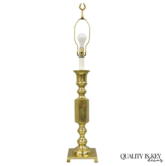 Vintage Hollywood Regency Gold Brass Tall Candlestick Table Lamp Made In Japan