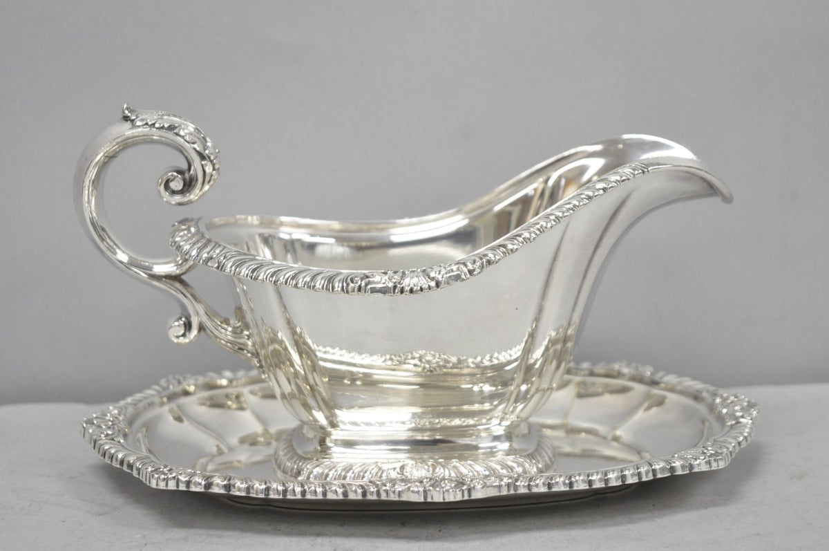 Vintage Gorham Y1130 Y1131 Victorian Silver Plated Gravy Sauce Boat & Underplate