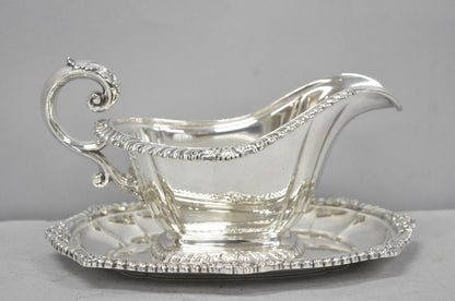 Vintage Gorham Y1130 Y1131 Victorian Silver Plated Gravy Sauce Boat & Underplate