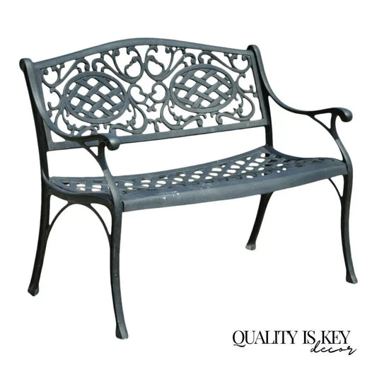 Tuscan Mediterranean Style Black Cast Aluminum Garden Patio Bench Loveseat (A)