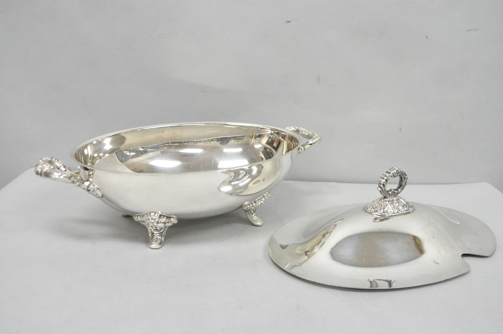 Vintage Poole Regency Style Footed Silver Plated Lidded Soup Tureen Serving Bowl