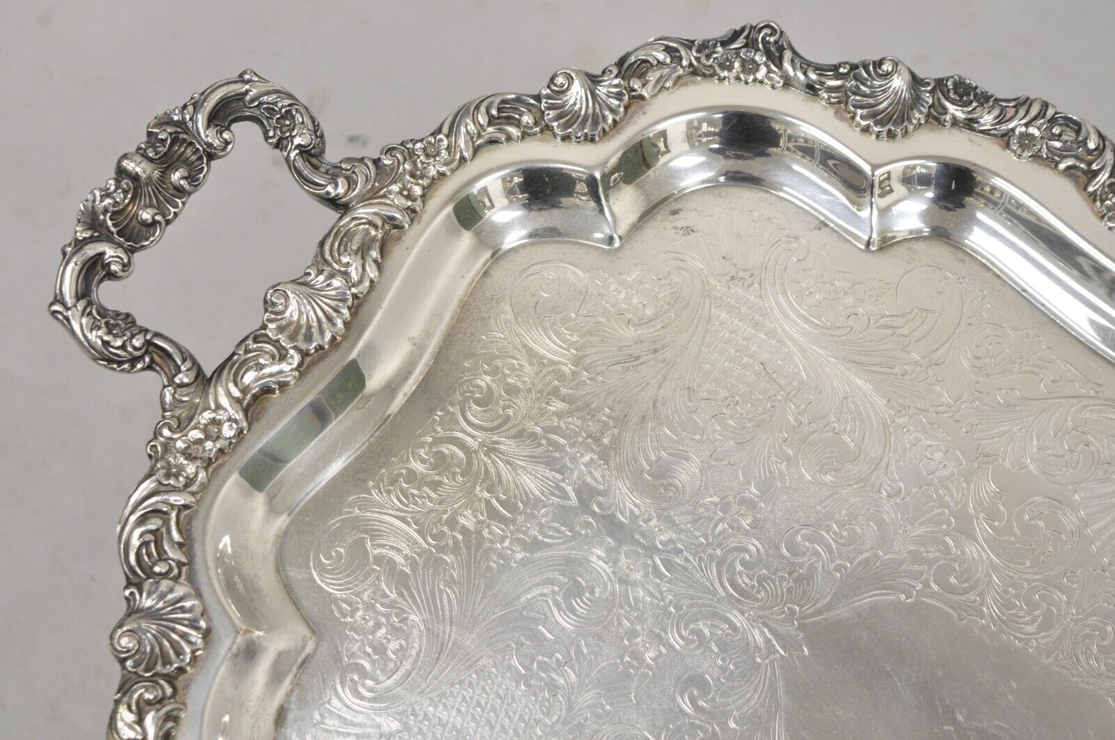 Vintage Loveland Rose Victorian Silver Plated Twin Handle Serving Platter Tray