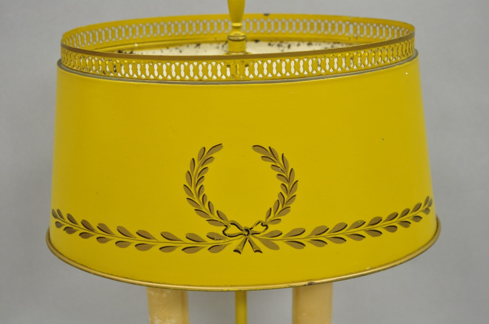 French Country Yellow Painted Tole Metal Bouillotte Candlestick Table Lamp