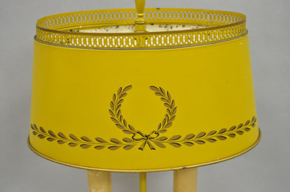 French Country Yellow Painted Tole Metal Bouillotte Candlestick Table Lamp