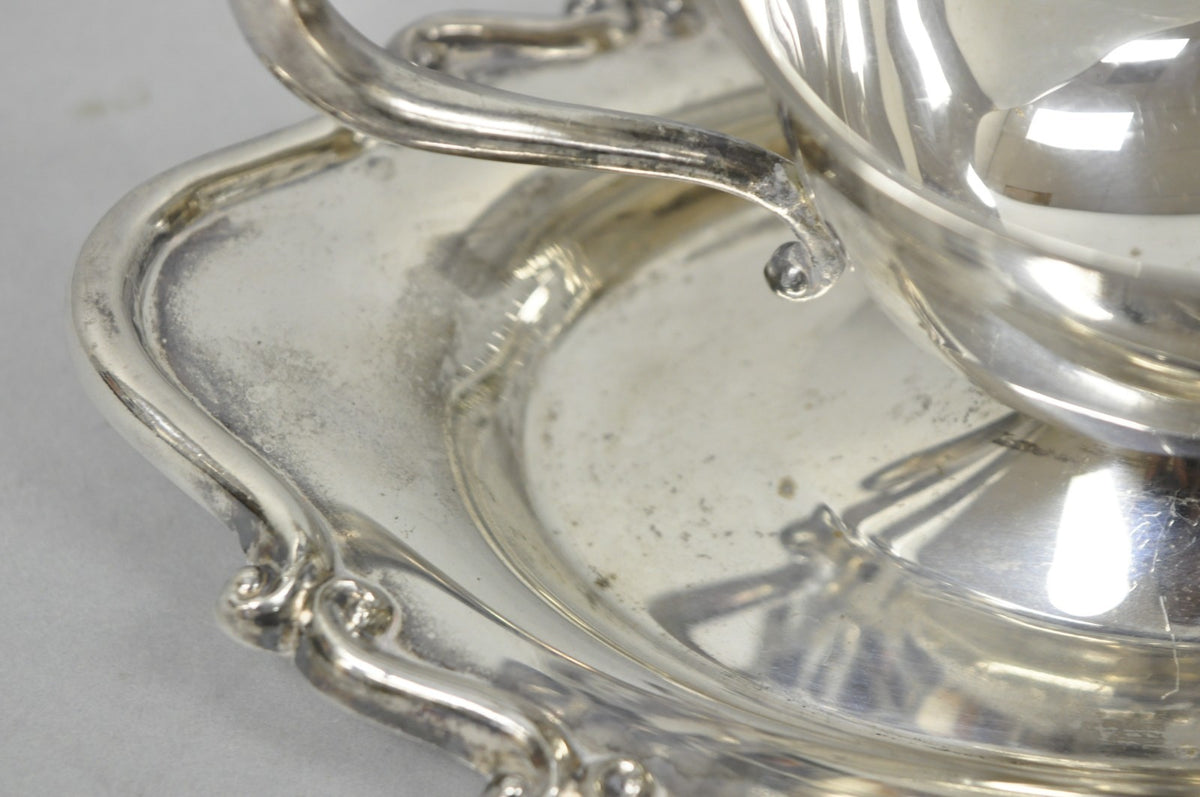 Vintage FB Rogers Silver Plated Victorian Gravy Sauce Boat w/ Attached Dish